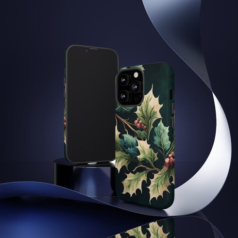 Dark Green Festive Holly in Watercolor - Impact Resistant Phone Case